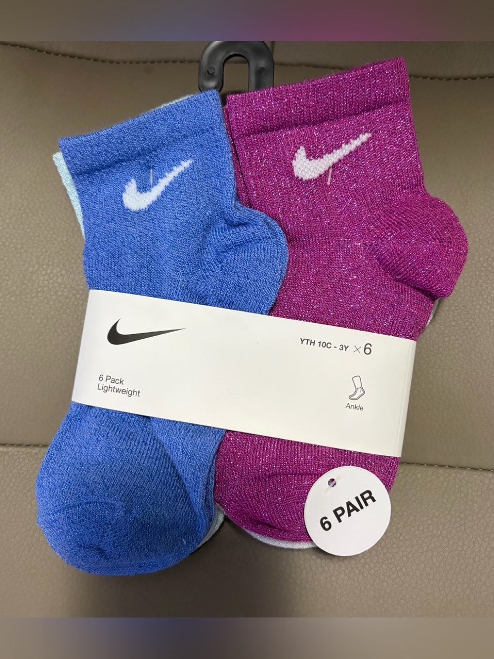 BNWT NIKE GIRLS YOUTH (6) PACK LUREX QUARTER SOCKS US SIZE 10C to 3Y